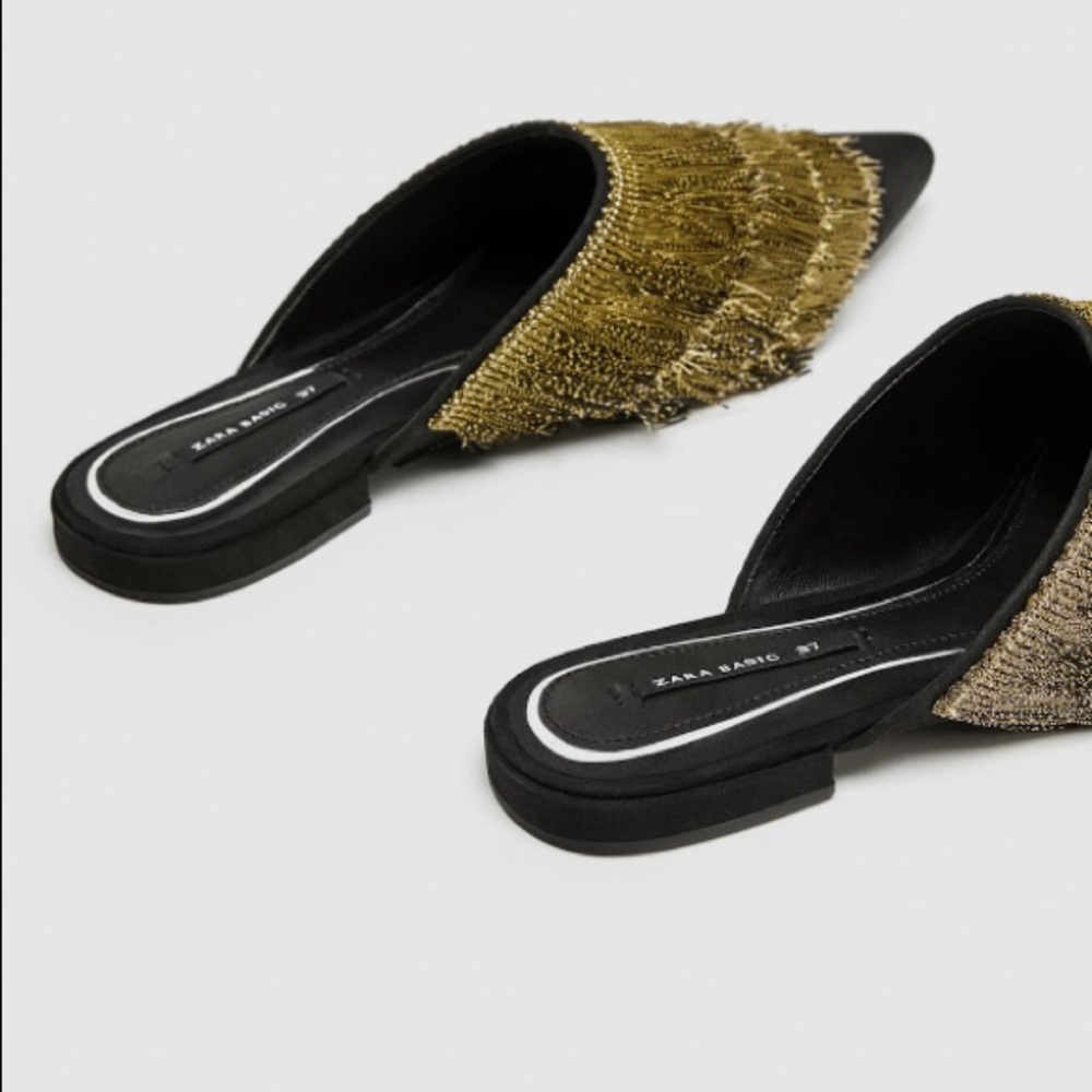 New Zara Flat Mules With Fringe - Picture 4 of 8